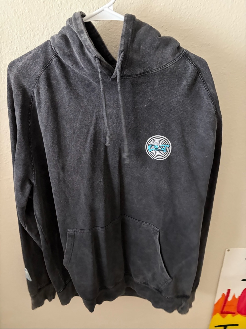 Lost Men's Washed Black Pullover Hoodie with Circular Chest Logo